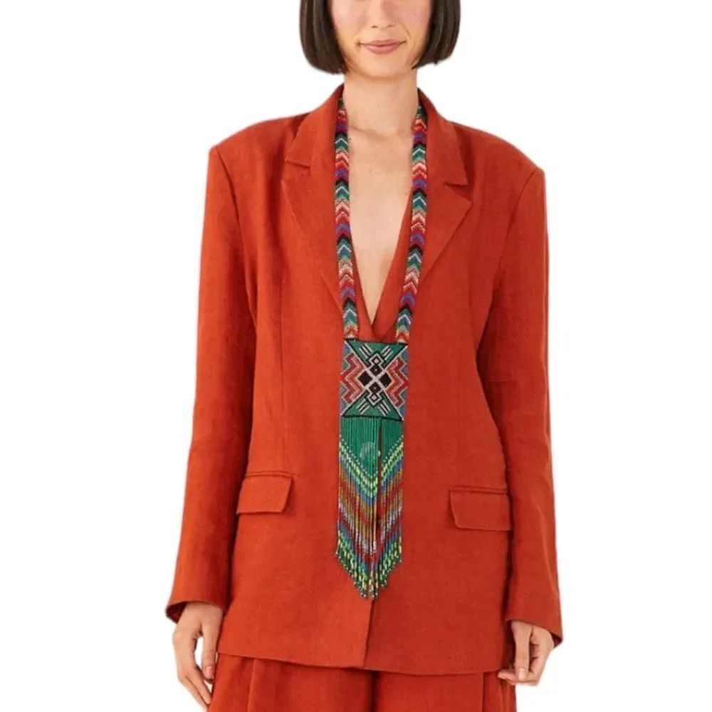 Farm Rio Brown Linen Blazer Jacket Women’s Size Large